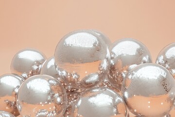 Wall Mural - cluster of disco balls creating a glittering reflective pattern on a neutral background