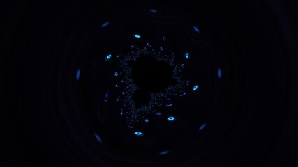 Wall Mural - Blue glowing fractal circle flowing on black background. Abstract shine texture fractal pattern animation