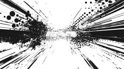 Fototapete - Energetic abstract geometric design with dynamic flowing lines and dispersing particles in monochrome tones creating a visually captivating and futuristic backdrop for various creative applications
