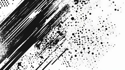 Poster - Energetic Abstract Monochrome Graphic with Dynamic Stripes Dots and Splatters Creating a Bold Stylish and Visually Striking Composition