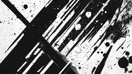 Aufkleber - Energetic Abstract Monochrome Splash Artwork with Geometric Shapes and Fluid Textures  Dynamic Background Featuring Striking Black and White Splatter Patterns and Modern Design Elements