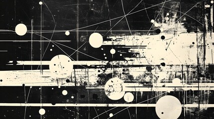 Fototapete - Enigmatic Geometrical Interplay in Monochrome Minimalism   Captivating abstract background with dynamic lines shapes and contrasting black and white elements