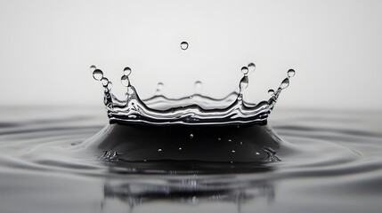 Poster - Mesmerizing image showcasing a single water drop creating a crown shaped splash surrounded by captivating ripples and reflections in a serene minimalist setting  The dynamic
