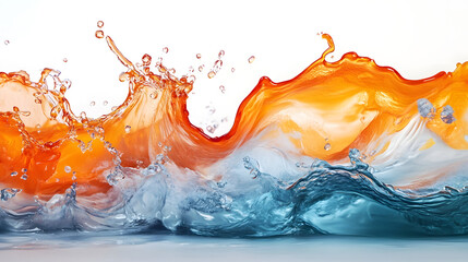 Fototapete - Powerful and mesmerizing splash of liquid dynamics in a vibrant blend of orange and blue hues creating an abstract and digital representation of energy motion and chaos