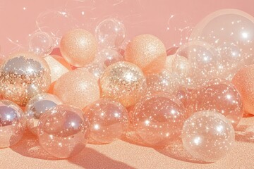 Wall Mural - cluster of disco balls creating dazzling reflections against a neutral background showcasing a capti