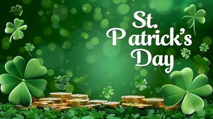 Poster - Happy St. Patrick's Day: Celebrate with Gold Coins and Shamrocks!