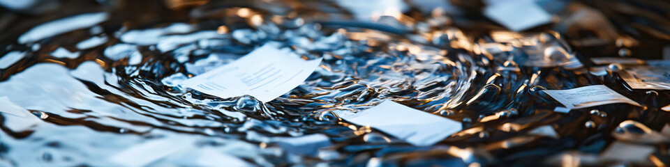 Wall Mural - Water-Submerged Papers in Rippling Water