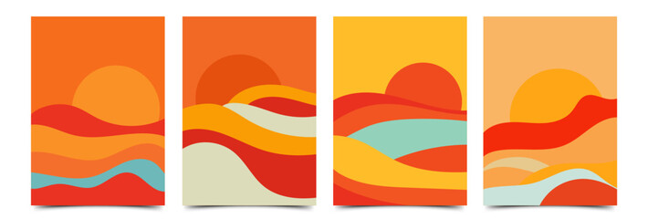 Wall Mural - beach summer flowing wave cover template collection. simple wave retro vector abstract illustration
