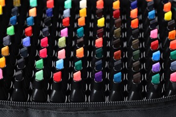 Wall Mural - Many colorful markers in bag, closeup. Art supplies