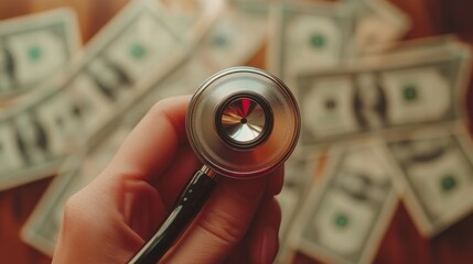 A Stethoscope Held Against a Background of Money