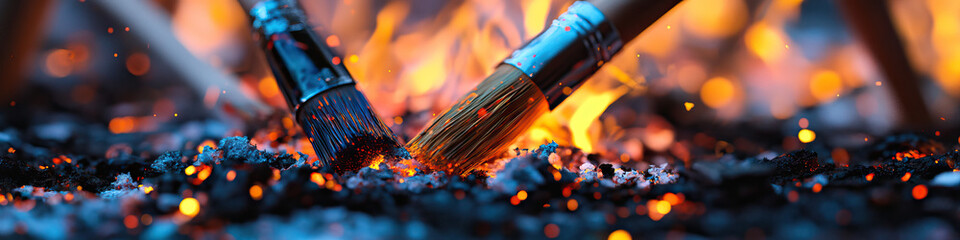 Wall Mural - Paintbrushes in Embers and Ash