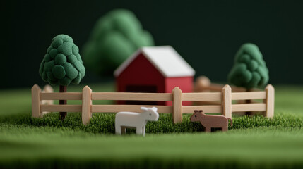 Canvas Print - Wood stick inventions, A tiny popsicle stick fence surrounds a miniature scene in a high-fidelity image.