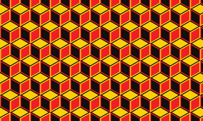 Poster - abstract red yellow black cube pattern can be used background.
