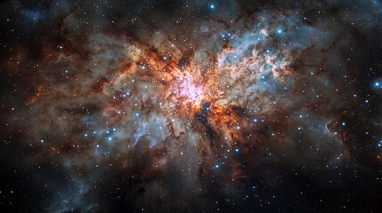 Wall Mural - Vivid Cosmic Wallpaper in Pink, Orange, and Blue Nebula, Star-studded Galaxy in Awe-Inspiring Celestial Background, Dramatic Interstellar Clouds, Space Art, Inspiring Universe Scene 