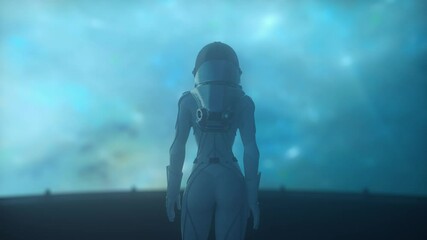 Wall Mural - alone woman astronaut in futuristic spaceship room