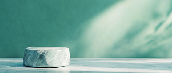 Poster - Marble pedestal on green background with soft shadows