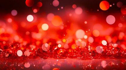 Fototapete - Vibrant red bokeh background creating an enchanting atmosphere at a festive gathering in the evening