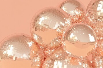 Wall Mural - cluster of disco balls reflecting light in a glittering pattern against a neutral background for min
