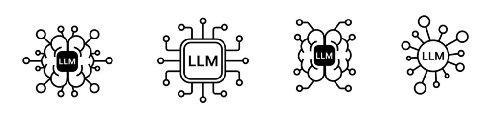 llm large language model icon with neural networks in line art style. perfect for ai, machine learni