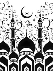 Poster - Mosque Silhouette under the Starlit Night