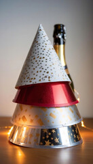 Wall Mural - extreme close up of a stack of new year's eve party hats, with glittering patterns, placed next to a