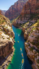 Wall Mural - groups kayaking through narrow canyons in Arizona.