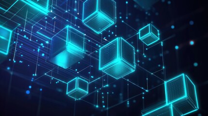 Digital data cubes network connection, abstract background, technology concept