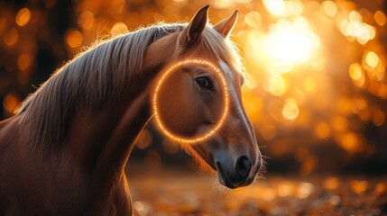 Sticker - A brown horse with a circle of lights around its head