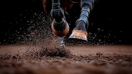 Wall Mural - A close up of a person riding a horse in the dirt