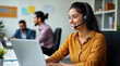 © Dazz - call center customer support and an indian beautiful woman with a headset in her office for help,customer girl calling, indian customer woman calling.
