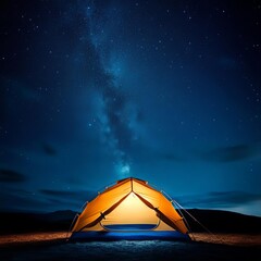 camping tent under a starry night sky, pure outdoor tranquility