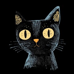 Sticker - A black cat with yellow eyes on a black background