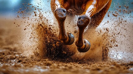 Wall Mural - A horse is running through the mud in the dirt