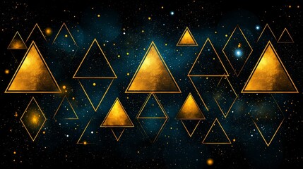 Wall Mural - golden triangles on a black background with stars