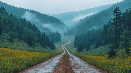 Wall Mural - A dirt road in the middle of a lush green forest