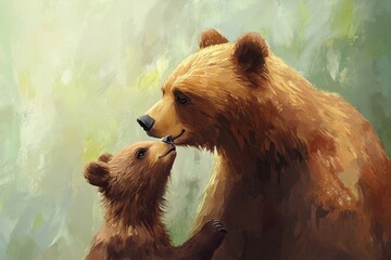 Sticker - A painting of a mother bear and her cub