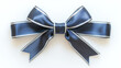 © Infinity Lens - Navy blue ribbon with silver stripes tied in elegant bow isolated on white background.
