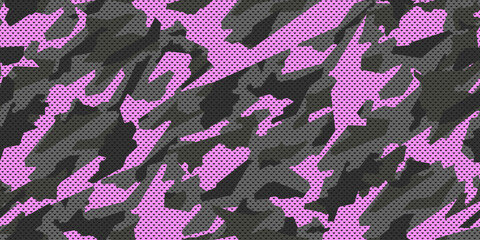 Wall Mural - Pink camouflage military pattern with grid. Camouflage texture seamless pattern. Vector camouflage for trendy design.