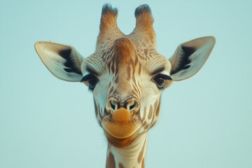 Wall Mural -  A close up of a giraffe's face with a blue background