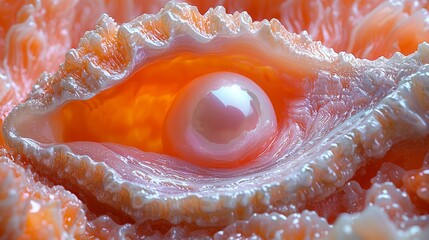 Wall Mural - A close up of an orange and white shell with a pearl in it