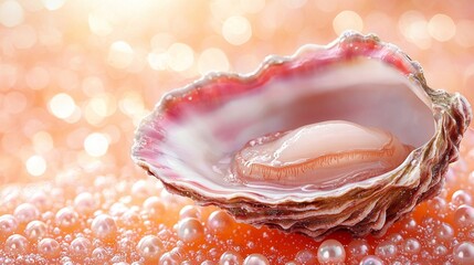 Wall Mural - A close up of an open oyster with water droplets on it