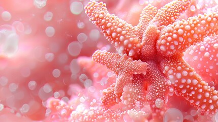 Wall Mural - A close up of a pink starfish on a coral