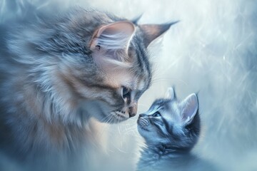 Wall Mural - A cat and a kitten are looking at each other