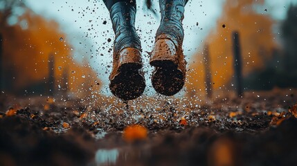 Wall Mural - A person jumping in the air in a puddle of water