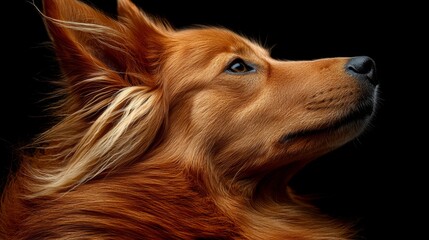 Wall Mural -  A close up of a dog's face on a black background