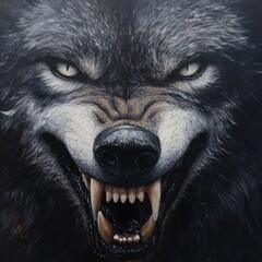 Sticker -  A painting of a wolf's face with its mouth open