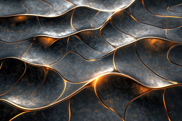 Wall Mural - abstract metallic waves with gold accents, creating a luxurious and textured surface.