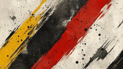 Wall Mural - a close up of a red, yellow and black striped wall with paint splatters