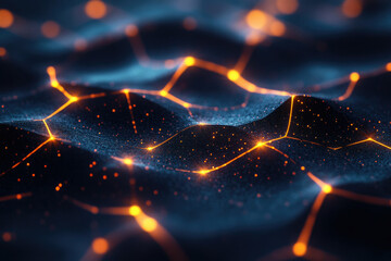 Aufkleber - Abstract digital landscape with glowing nodes and connections, representing data flow or network.