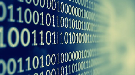 binary code on blue background, computing concept.